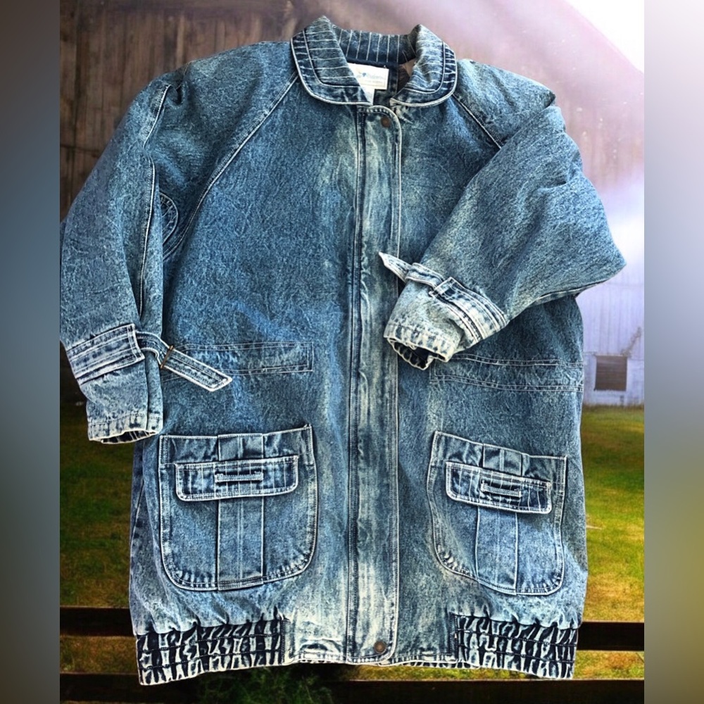 Vtg 90s Womens Denim Chore Mid Length Blue Acid Wash Barn Utility Jacket